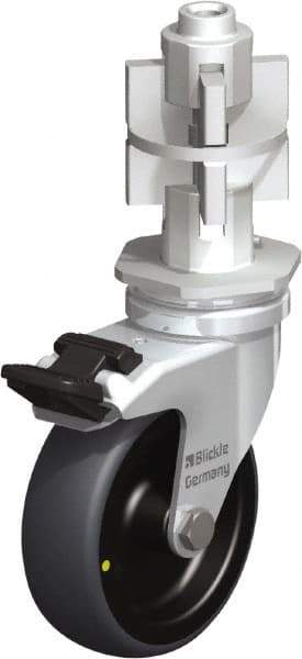Blickle - 3" Diam x 63/64" Wide x 4" OAH Metal Expander Mount Swivel Caster with Brake - Rubber Elastomer (TPE), 110 Lb Capacity, Plain Bore Bearing, Metal Expander Stem - Apex Tool & Supply