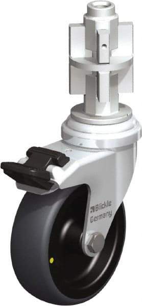 Blickle - 3" Diam x 63/64" Wide x 4" OAH Metal Expander Mount Swivel Caster with Brake - Rubber Elastomer (TPE), 110 Lb Capacity, Plain Bore Bearing, Metal Expander Stem - Apex Tool & Supply