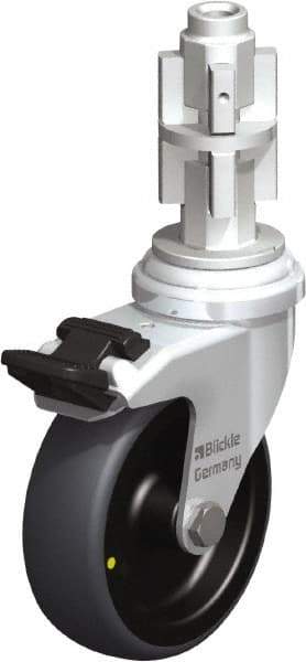 Blickle - 3" Diam x 63/64" Wide x 4" OAH Metal Expander Mount Swivel Caster with Brake - Rubber Elastomer (TPE), 110 Lb Capacity, Plain Bore Bearing, Metal Expander Stem - Apex Tool & Supply