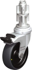 Blickle - 3" Diam x 63/64" Wide x 4" OAH Metal Expander Mount Swivel Caster with Brake - Rubber Elastomer (TPE), 110 Lb Capacity, Plain Bore Bearing, Metal Expander Stem - Apex Tool & Supply