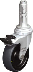 Blickle - 3" Diam x 63/64" Wide x 4" OAH Metal Expander Mount Swivel Caster with Brake - Rubber Elastomer (TPE), 110 Lb Capacity, Plain Bore Bearing, Metal Expander Stem - Apex Tool & Supply