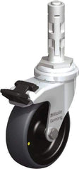 Blickle - 3" Diam x 63/64" Wide x 4" OAH Metal Expander Mount Swivel Caster with Brake - Rubber Elastomer (TPE), 110 Lb Capacity, Plain Bore Bearing, Metal Expander Stem - Apex Tool & Supply