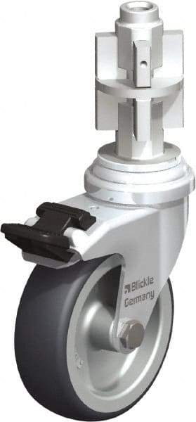 Blickle - 3" Diam x 63/64" Wide x 4" OAH Metal Expander Mount Swivel Caster with Brake - Rubber Elastomer (TPE), 165 Lb Capacity, Plain Bore Bearing, Metal Expander Stem - Apex Tool & Supply