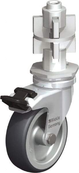 Blickle - 3" Diam x 63/64" Wide x 4" OAH Metal Expander Mount Swivel Caster with Brake - Rubber Elastomer (TPE), 165 Lb Capacity, Plain Bore Bearing, Metal Expander Stem - Apex Tool & Supply