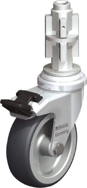 Blickle - 3" Diam x 63/64" Wide x 4" OAH Metal Expander Mount Swivel Caster with Brake - Rubber Elastomer (TPE), 165 Lb Capacity, Plain Bore Bearing, Metal Expander Stem - Apex Tool & Supply