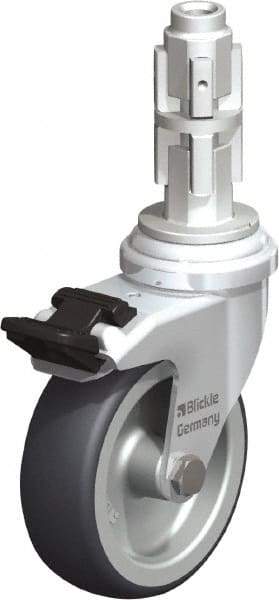 Blickle - 3" Diam x 63/64" Wide x 4" OAH Metal Expander Mount Swivel Caster with Brake - Rubber Elastomer (TPE), 165 Lb Capacity, Plain Bore Bearing, Metal Expander Stem - Apex Tool & Supply