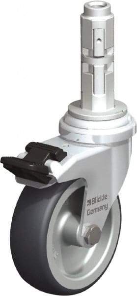 Blickle - 3" Diam x 63/64" Wide x 4" OAH Metal Expander Mount Swivel Caster with Brake - Rubber Elastomer (TPE), 165 Lb Capacity, Plain Bore Bearing, Metal Expander Stem - Apex Tool & Supply