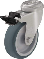 Blickle - 4" Diam x 63/64" Wide x 4-49/64" OAH Hollow Kingpin Mount Swivel Caster with Brake - Rubber Elastomer (TPE), 154 Lb Capacity, Plain Bore Bearing, Hollow Kingpin Stem - Apex Tool & Supply
