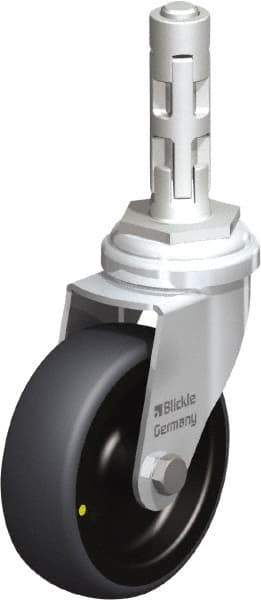 Blickle - 3" Diam x 63/64" Wide x 4" OAH Metal Expander Mount Swivel Caster - Rubber Elastomer (TPE), 110 Lb Capacity, Plain Bore Bearing, Metal Expander Stem - Apex Tool & Supply