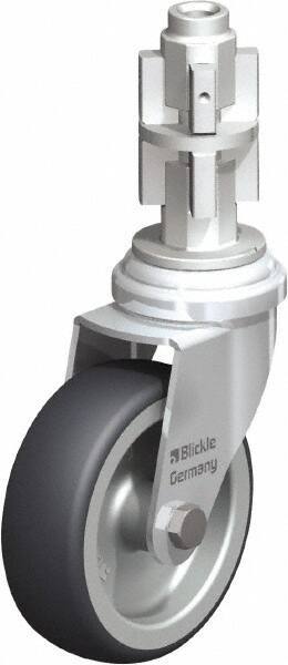 Blickle - 3" Diam x 63/64" Wide x 4" OAH Metal Expander Mount Swivel Caster - Rubber Elastomer (TPE), 165 Lb Capacity, Plain Bore Bearing, Metal Expander Stem - Apex Tool & Supply