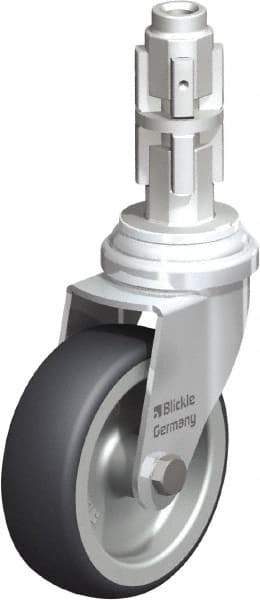 Blickle - 3" Diam x 63/64" Wide x 4" OAH Metal Expander Mount Swivel Caster - Rubber Elastomer (TPE), 165 Lb Capacity, Plain Bore Bearing, Metal Expander Stem - Apex Tool & Supply