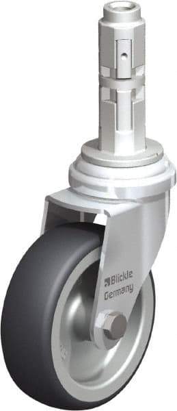 Blickle - 3" Diam x 63/64" Wide x 4" OAH Metal Expander Mount Swivel Caster - Rubber Elastomer (TPE), 165 Lb Capacity, Plain Bore Bearing, Metal Expander Stem - Apex Tool & Supply