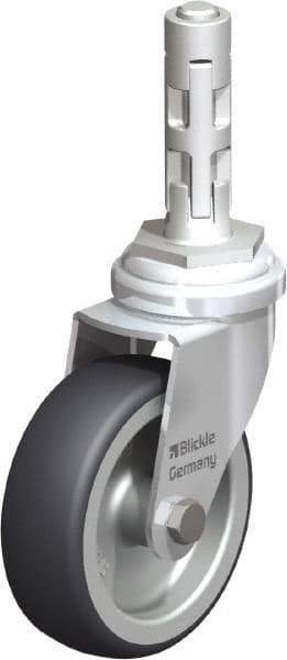 Blickle - 3" Diam x 63/64" Wide x 4" OAH Metal Expander Mount Swivel Caster - Rubber Elastomer (TPE), 165 Lb Capacity, Plain Bore Bearing, Metal Expander Stem - Apex Tool & Supply