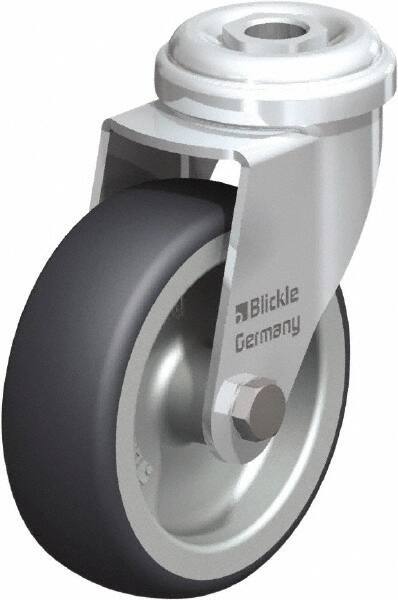 Blickle - 3" Diam x 63/64" Wide x 3-55/64" OAH Hollow Kingpin Mount Swivel Caster - Rubber Elastomer (TPE), 165 Lb Capacity, Plain Bore Bearing, Hollow Kingpin Stem - Apex Tool & Supply