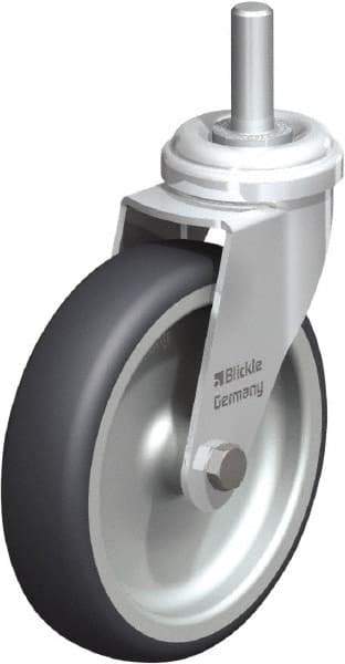 Blickle - 4" Diam x 63/64" Wide x 4-3/4" OAH Stem Mount Swivel Caster - Rubber Elastomer (TPE), 154 Lb Capacity, Plain Bore Bearing, 3/8 x 1-13/16" Threaded Stem - Apex Tool & Supply