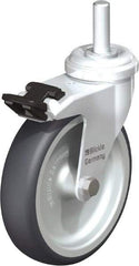 Blickle - 4" Diam x 63/64" Wide x 4-3/4" OAH Stem Mount Swivel Caster with Brake - Rubber Elastomer (TPE), 154 Lb Capacity, Plain Bore Bearing, 3/8" Threaded Stem - Apex Tool & Supply