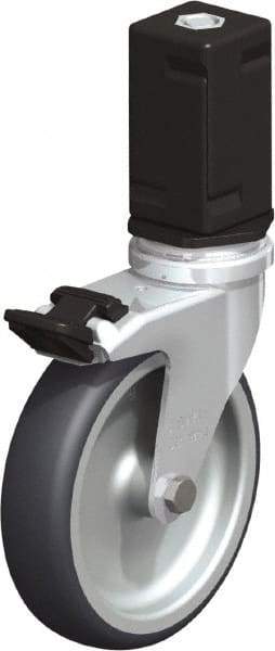 Blickle - 4" Diam x 63/64" Wide x 4-7/8" OAH Stem Mount Swivel Caster with Brake - Rubber Elastomer (TPE), 154 Lb Capacity, Plain Bore Bearing, Square Stem - Apex Tool & Supply