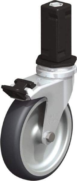 Blickle - 4" Diam x 63/64" Wide x 4-7/8" OAH Stem Mount Swivel Caster with Brake - Rubber Elastomer (TPE), 154 Lb Capacity, Plain Bore Bearing, Square Stem - Apex Tool & Supply