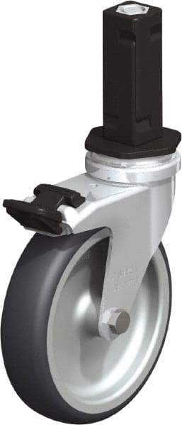 Blickle - 4" Diam x 63/64" Wide x 4-7/8" OAH Stem Mount Swivel Caster with Brake - Rubber Elastomer (TPE), 154 Lb Capacity, Plain Bore Bearing, Square Stem - Apex Tool & Supply