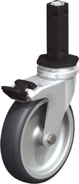 Blickle - 4" Diam x 63/64" Wide x 4-7/8" OAH Stem Mount Swivel Caster with Brake - Rubber Elastomer (TPE), 154 Lb Capacity, Plain Bore Bearing, Square Stem - Apex Tool & Supply
