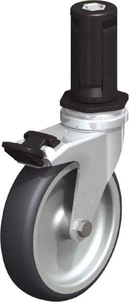 Blickle - 4" Diam x 63/64" Wide x 4-7/8" OAH Stem Mount Swivel Caster with Brake - Rubber Elastomer (TPE), 154 Lb Capacity, Plain Bore Bearing, Round Stem - Apex Tool & Supply