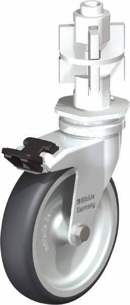 Blickle - 4" Diam x 63/64" Wide x 4-7/8" OAH Metal Expander Mount Swivel Caster with Brake - Rubber Elastomer (TPE), 154 Lb Capacity, Plain Bore Bearing, Metal Expander Stem - Apex Tool & Supply