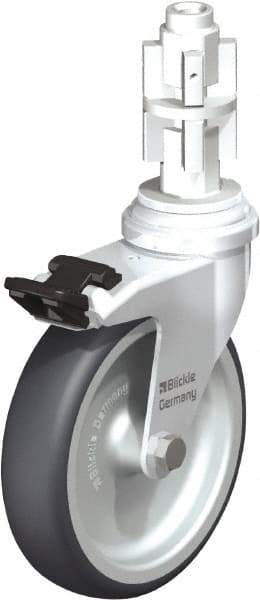 Blickle - 4" Diam x 63/64" Wide x 4-7/8" OAH Metal Expander Mount Swivel Caster with Brake - Rubber Elastomer (TPE), 154 Lb Capacity, Plain Bore Bearing, Metal Expander Stem - Apex Tool & Supply