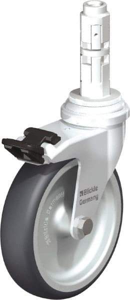 Blickle - 4" Diam x 63/64" Wide x 4-7/8" OAH Metal Expander Mount Swivel Caster with Brake - Rubber Elastomer (TPE), 154 Lb Capacity, Plain Bore Bearing, Metal Expander Stem - Apex Tool & Supply