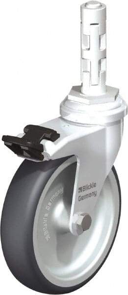 Blickle - 4" Diam x 63/64" Wide x 4-7/8" OAH Metal Expander Mount Swivel Caster with Brake - Rubber Elastomer (TPE), 154 Lb Capacity, Plain Bore Bearing, Metal Expander Stem - Apex Tool & Supply