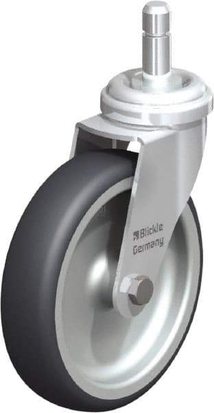 Blickle - 4" Diam x 63/64" Wide x 4-49/64" OAH Stem Mount Swivel Caster - Rubber Elastomer (TPE), 154 Lb Capacity, Plain Bore Bearing, Friction Stem - Apex Tool & Supply