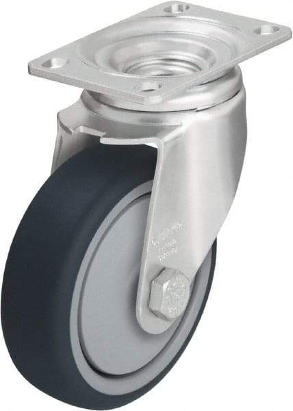 Blickle - 4" Diam x 1-1/4" Wide x 5-1/8" OAH Top Plate Mount Swivel Caster - Thermoplastic Polyurethane, 400 Lb Capacity, Ball Bearing, 3-5/8 x 2-1/2" Plate - Apex Tool & Supply