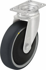 Blickle - 5" Diam x 1-1/4" Wide x 6-1/8" OAH Top Plate Mount Swivel Caster - Thermoplastic Polyurethane, 400 Lb Capacity, Ball Bearing, 3-5/8 x 2-1/2" Plate - Apex Tool & Supply
