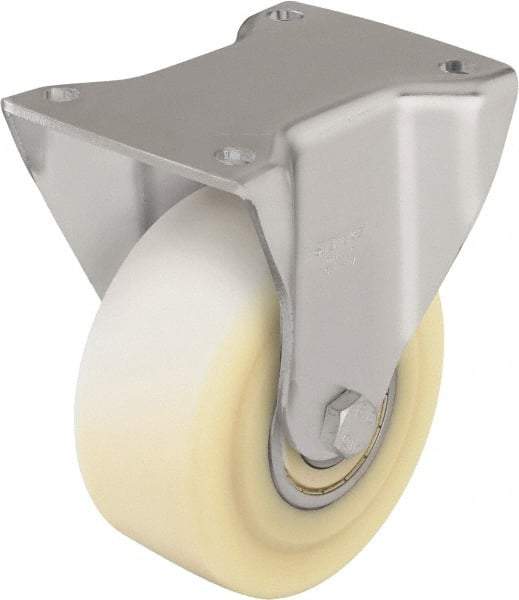 Blickle - 5" Diam x 2-5/32" Wide x 6-11/16" OAH Top Plate Mount Rigid Caster - Impact-Resistant Cast Nylon, 1,980 Lb Capacity, Ball Bearing, 5-1/2 x 4-3/8" Plate - Apex Tool & Supply