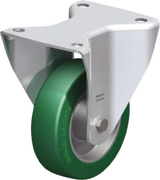 Blickle - 5" Diam x 1-37/64" Wide x 6-1/2" OAH Top Plate Mount Rigid Caster - Polyurethane-Elastomer Blickle Softhane, 770 Lb Capacity, Ball Bearing, 5-1/2 x 4-3/8" Plate - Apex Tool & Supply
