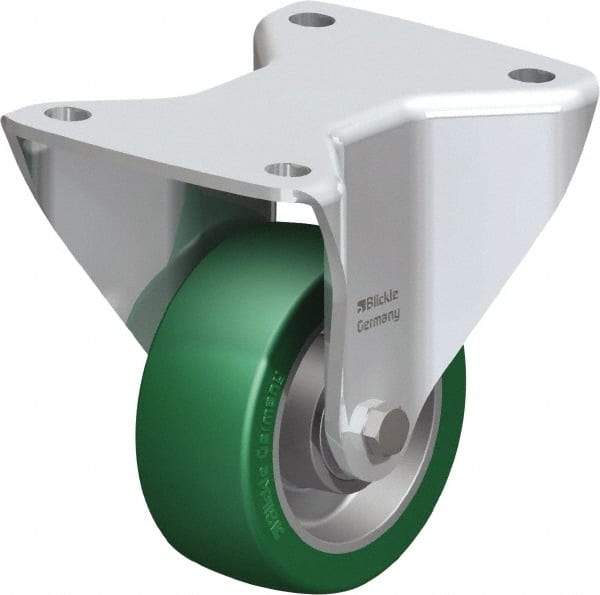 Blickle - 4" Diam x 1-37/64" Wide x 5-1/2" OAH Top Plate Mount Rigid Caster - Polyurethane-Elastomer Blickle Softhane, 660 Lb Capacity, Ball Bearing, 5-1/2 x 4-3/8" Plate - Apex Tool & Supply