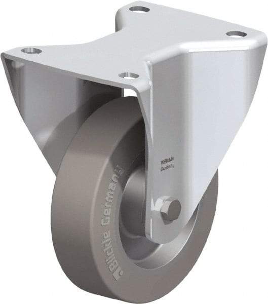 Blickle - 5" Diam x 1-37/64" Wide x 6-1/2" OAH Top Plate Mount Rigid Caster - Solid Rubber, 550 Lb Capacity, Ball Bearing, 5-1/2 x 4-3/8" Plate - Apex Tool & Supply