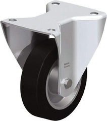 Blickle - 5" Diam x 1-37/64" Wide x 6-1/2" OAH Top Plate Mount Rigid Caster - Solid Rubber, 550 Lb Capacity, Ball Bearing, 5-1/2 x 4-3/8" Plate - Apex Tool & Supply