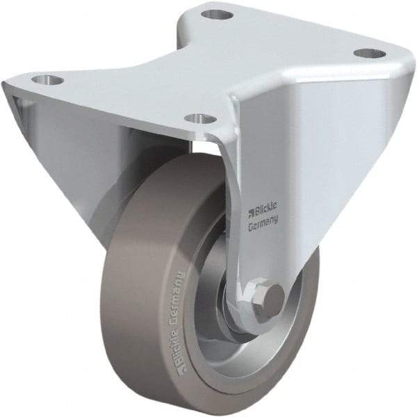Blickle - 5" Diam x 1-37/64" Wide x 5-1/2" OAH Top Plate Mount Rigid Caster - Solid Rubber, 440 Lb Capacity, Ball Bearing, 5-1/2 x 4-3/8" Plate - Apex Tool & Supply
