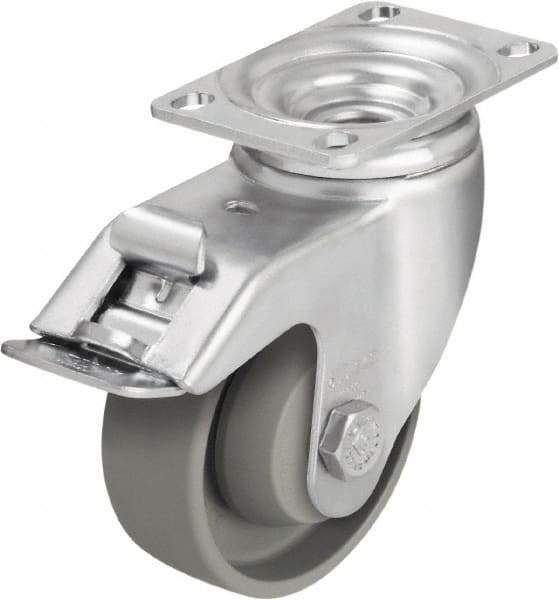 Blickle - 3-1/2" Diam x 1-1/4" Wide x 4-11/16" OAH Top Plate Mount Swivel Caster with Brake - Impact-Resistant Nylon, 400 Lb Capacity, Ball Bearing, 3-5/8 x 2-1/2" Plate - Apex Tool & Supply