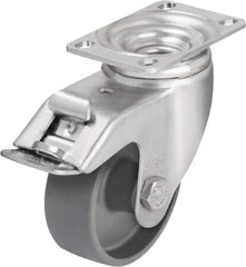 Blickle - 3-1/2" Diam x 1-1/4" Wide x 4-11/16" OAH Top Plate Mount Swivel Caster with Brake - Impact-Resistant Nylon, 400 Lb Capacity, Plain Bore Bearing, 3-5/8 x 2-1/2" Plate - Apex Tool & Supply