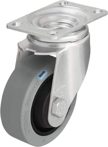 Blickle - 3-1/2" Diam x 1-1/4" Wide x 4-11/16" OAH Top Plate Mount Swivel Caster - Solid Rubber, 350 Lb Capacity, Ball Bearing, 3-5/8 x 2-1/2" Plate - Apex Tool & Supply