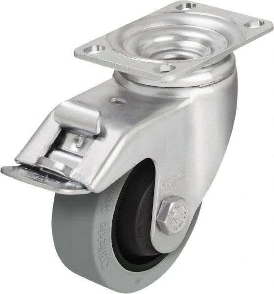 Blickle - 4" Diam x 1-3/8" Wide x 5-1/8" OAH Top Plate Mount Swivel Caster with Brake - Solid Rubber, 400 Lb Capacity, Ball Bearing, 3-5/8 x 2-1/2" Plate - Apex Tool & Supply