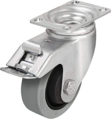 Blickle - 4" Diam x 1-3/8" Wide x 5-1/8" OAH Top Plate Mount Swivel Caster with Brake - Solid Rubber, 400 Lb Capacity, Ball Bearing, 3-5/8 x 2-1/2" Plate - Apex Tool & Supply