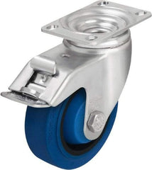 Blickle - 4" Diam x 1-3/8" Wide x 5-1/8" OAH Top Plate Mount Swivel Caster with Brake - Solid Rubber, 400 Lb Capacity, Ball Bearing, 3-5/8 x 2-1/2" Plate - Apex Tool & Supply