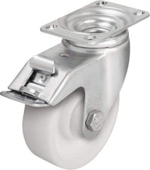 Blickle - 4" Diam x 1-7/16" Wide x 5-1/8" OAH Top Plate Mount Swivel Caster with Brake - Impact-Resistant Nylon, 400 Lb Capacity, Ball Bearing, 3-5/8 x 2-1/2" Plate - Apex Tool & Supply