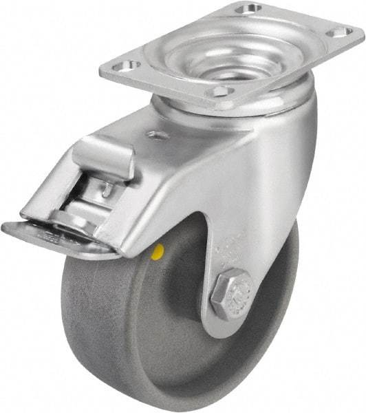 Blickle - 4" Diam x 1-7/16" Wide x 5-1/8" OAH Top Plate Mount Swivel Caster with Brake - Impact-Resistant Nylon, 400 Lb Capacity, Ball Bearing, 3-5/8 x 2-1/2" Plate - Apex Tool & Supply