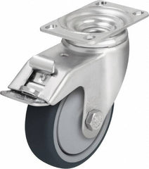 Blickle - 5" Diam x 1-1/4" Wide x 6-1/8" OAH Top Plate Mount Swivel Caster with Brake - Thermoplastic Polyurethane, 400 Lb Capacity, Ball Bearing, 3-5/8 x 2-1/2" Plate - Apex Tool & Supply