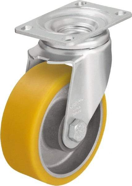 Blickle - 5" Diam x 1-9/16" Wide x 6-1/8" OAH Top Plate Mount Swivel Caster - Polyurethane-Elastomer Blickle Softhane, 400 Lb Capacity, Ball Bearing, 3-5/8 x 2-1/2" Plate - Apex Tool & Supply