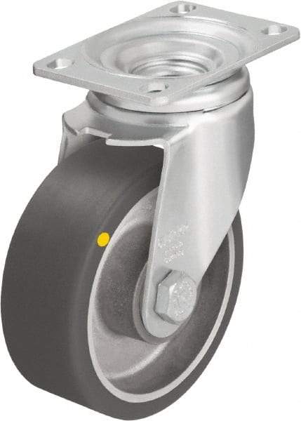 Blickle - 4" Diam x 1-9/16" Wide x 5-1/8" OAH Top Plate Mount Swivel Caster - Polyurethane-Elastomer Blickle Softhane, 400 Lb Capacity, Ball Bearing, 3-5/8 x 2-1/2" Plate - Apex Tool & Supply
