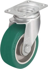 Blickle - 5" Diam x 1-9/16" Wide x 6-1/8" OAH Top Plate Mount Swivel Caster - Polyurethane-Elastomer Blickle Softhane, 400 Lb Capacity, Ball Bearing, 3-5/8 x 2-1/2" Plate - Apex Tool & Supply